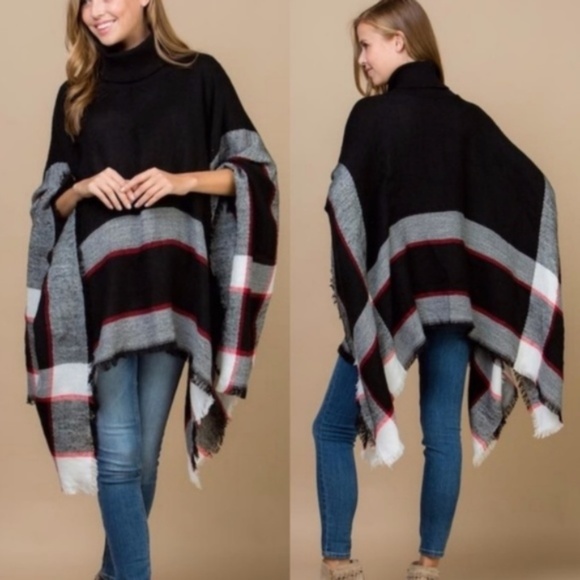 PLAID TURTLENECK PONCHO - Picture 5 of 6